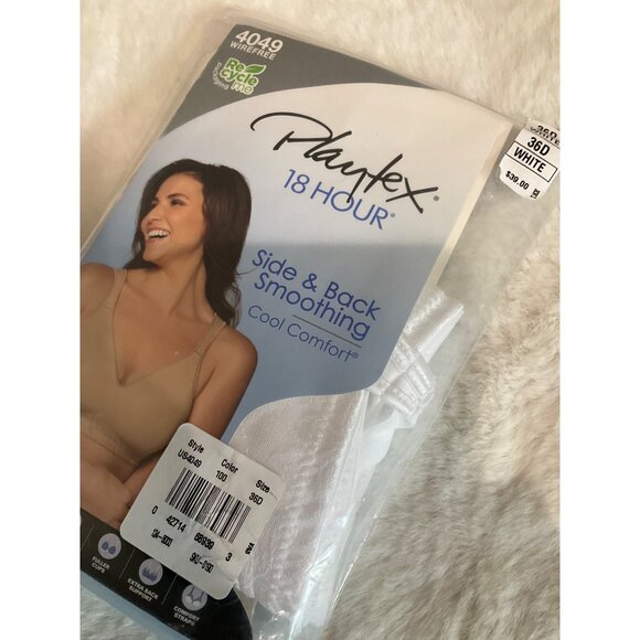 Playtex 18 Hour Side & Back Smooth Wireless Bra US4049 36D WHITE - Picture 5 of 5